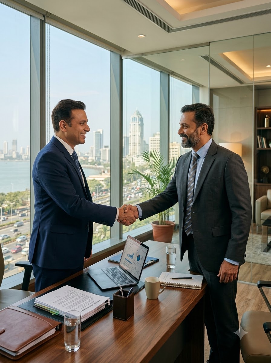 An advisor and client shaking hands