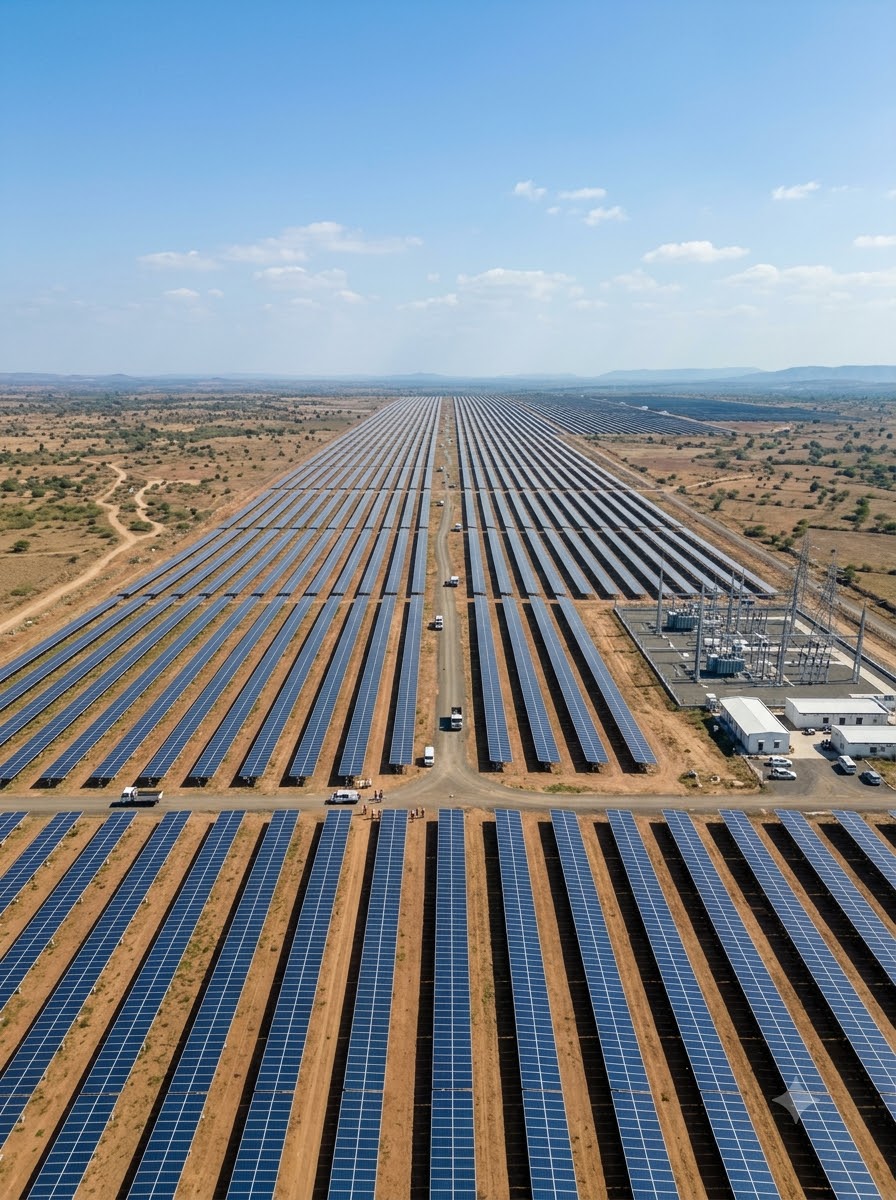 An aerial view of a solar park
